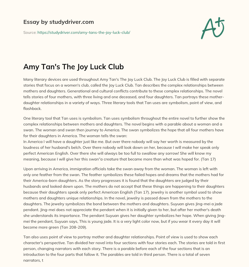 Amy Tan’s the Joy Luck Club essay