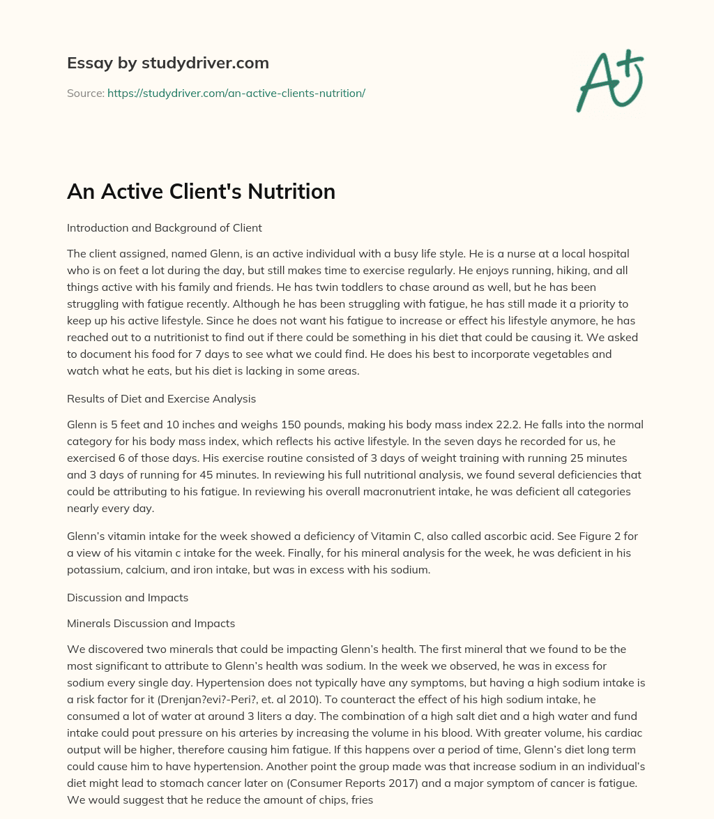 An Active Client’s Nutrition essay