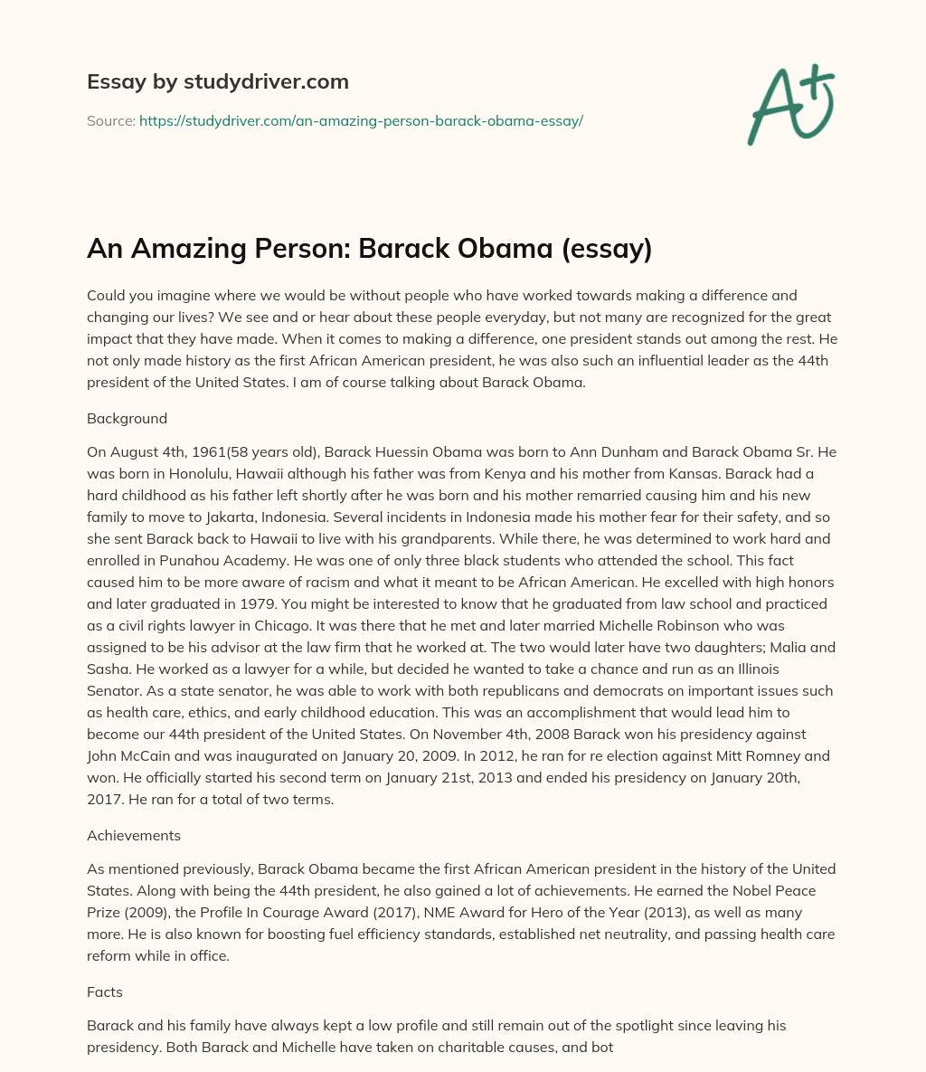 An Amazing Person: Barack Obama (essay) essay