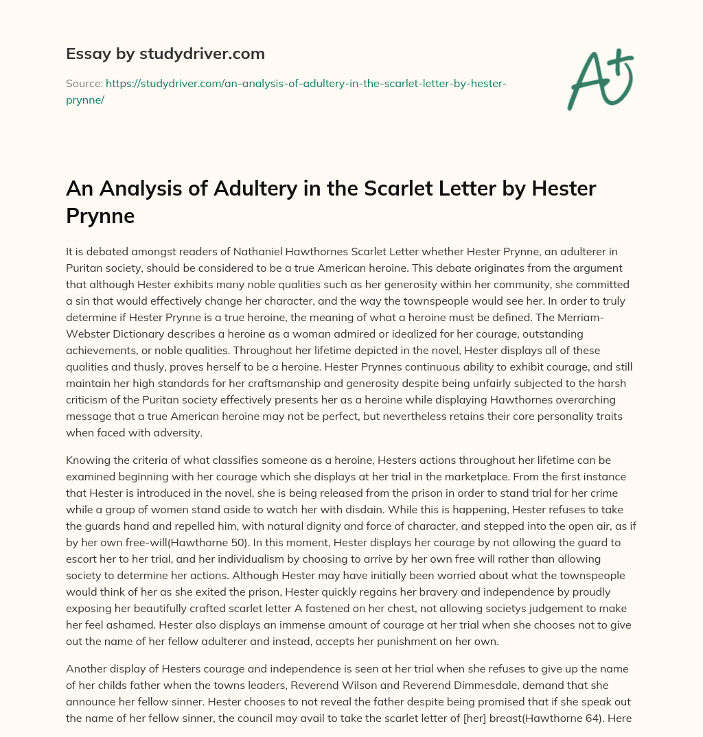 An Analysis of Adultery in the Scarlet Letter by Hester Prynne essay