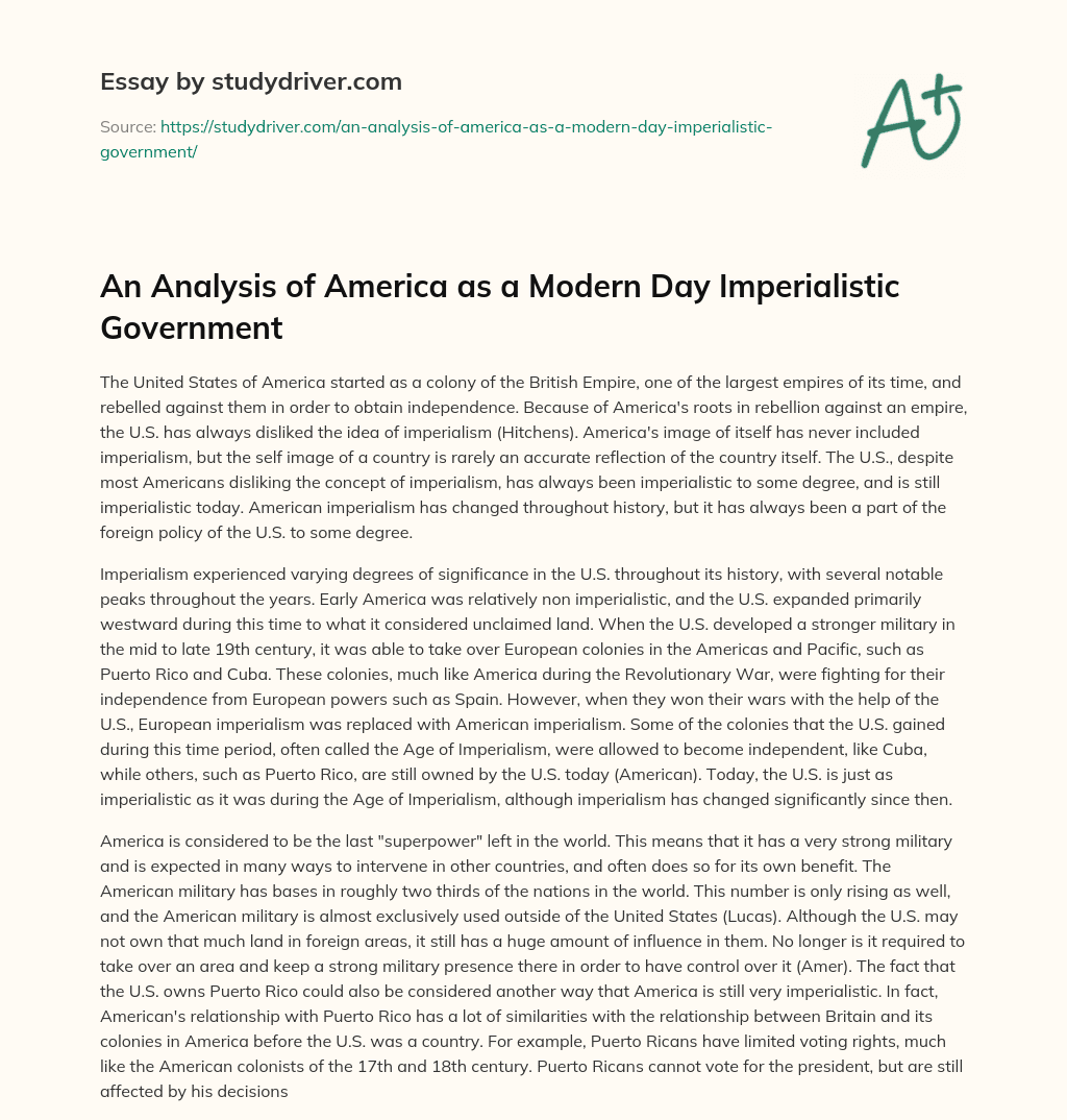 An Analysis of America as a Modern Day Imperialistic Government essay