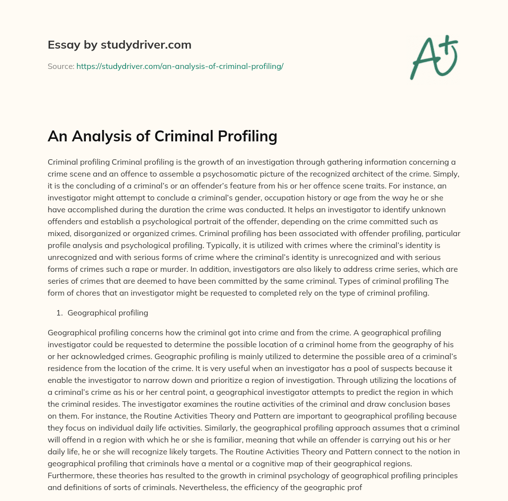An Analysis of Criminal Profiling essay