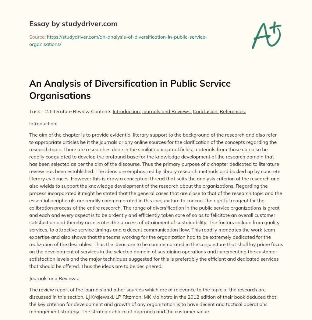An Analysis of Diversification in Public Service Organisations essay