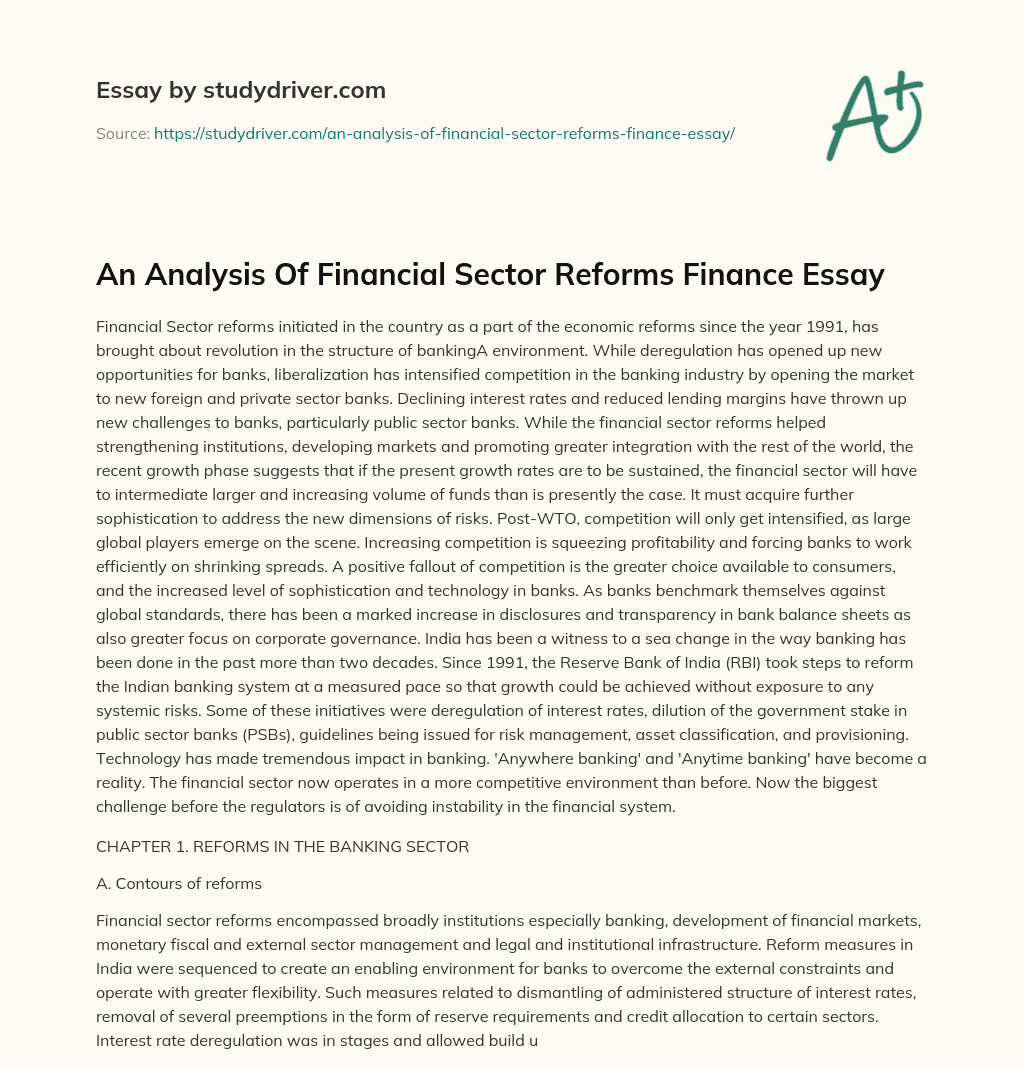 An Analysis of Financial Sector Reforms Finance Essay essay