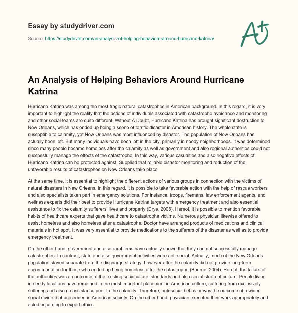 An Analysis of Helping Behaviors Around Hurricane Katrina essay