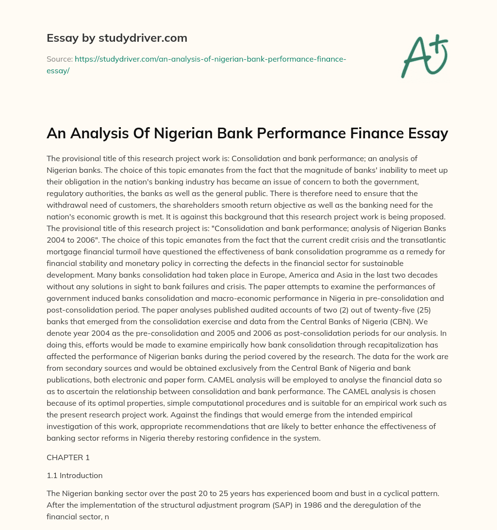An Analysis of Nigerian Bank Performance Finance Essay essay