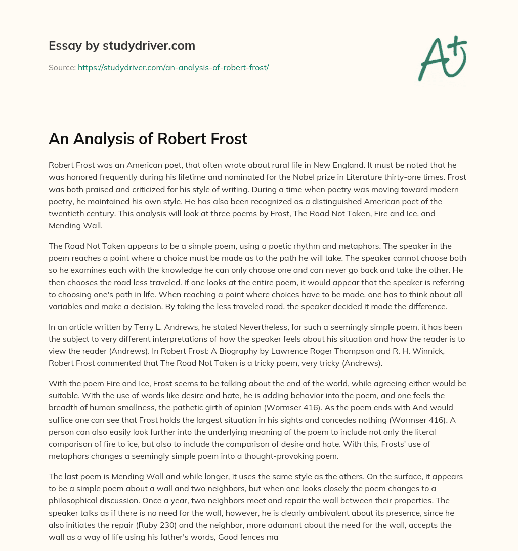 An Analysis of Robert Frost essay
