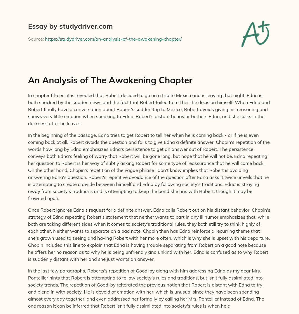 An Analysis of the Awakening Chapter essay