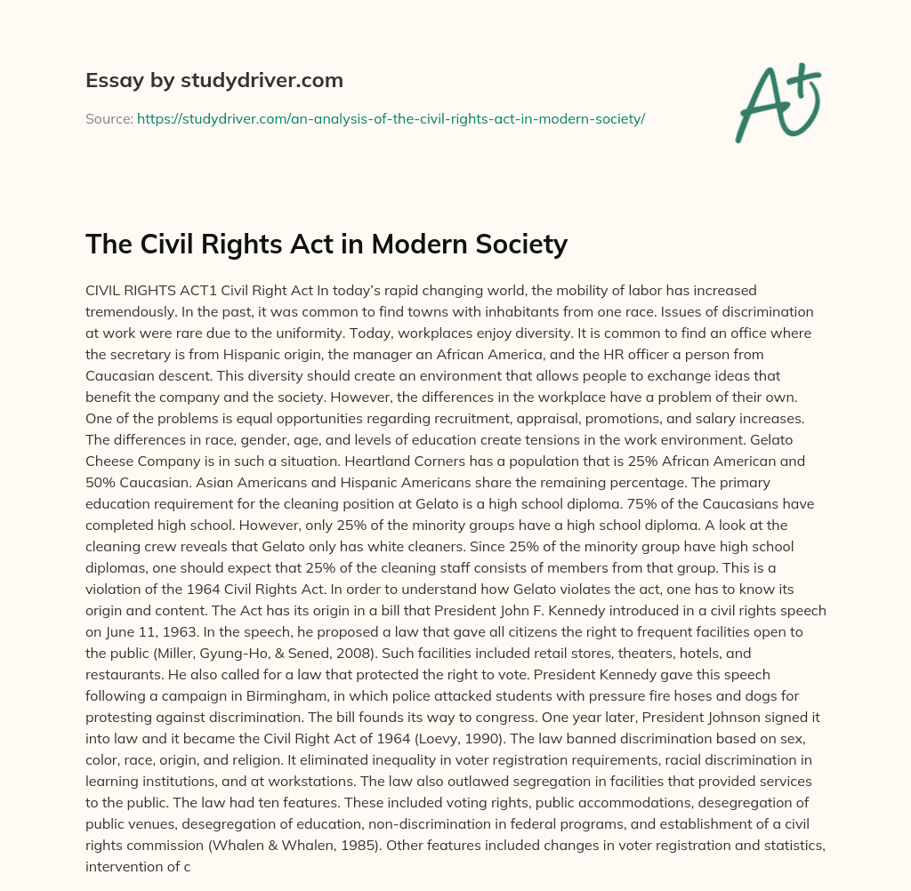 The Civil Rights Act in Modern Society essay