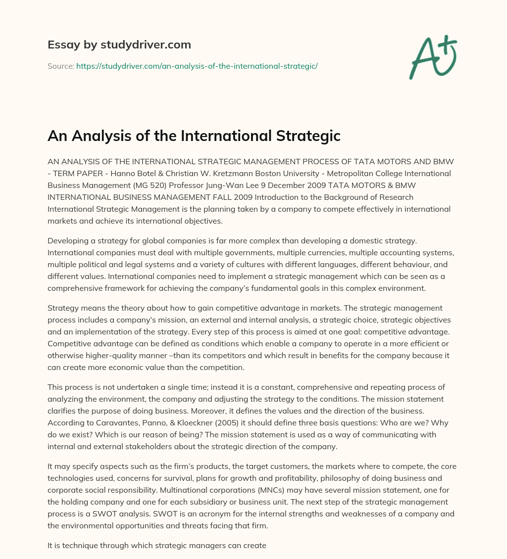 An Analysis of the International Strategic essay