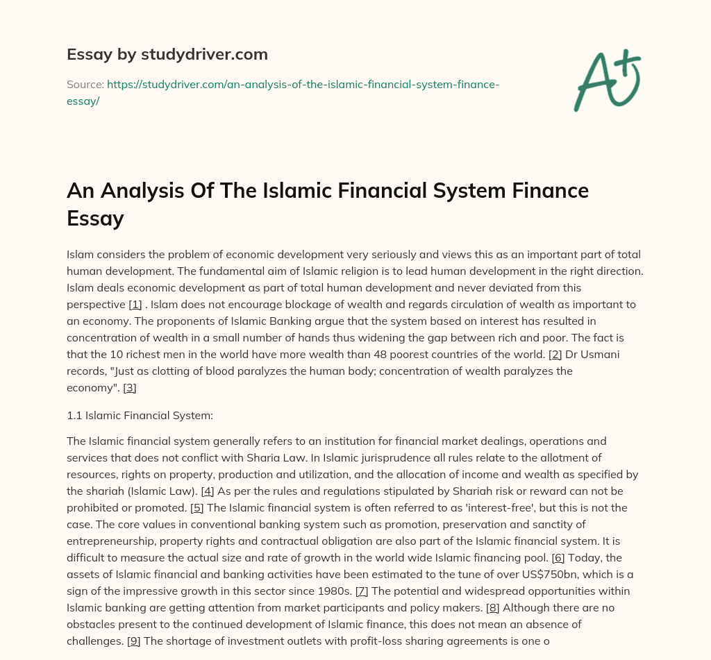 An Analysis of the Islamic Financial System Finance Essay essay