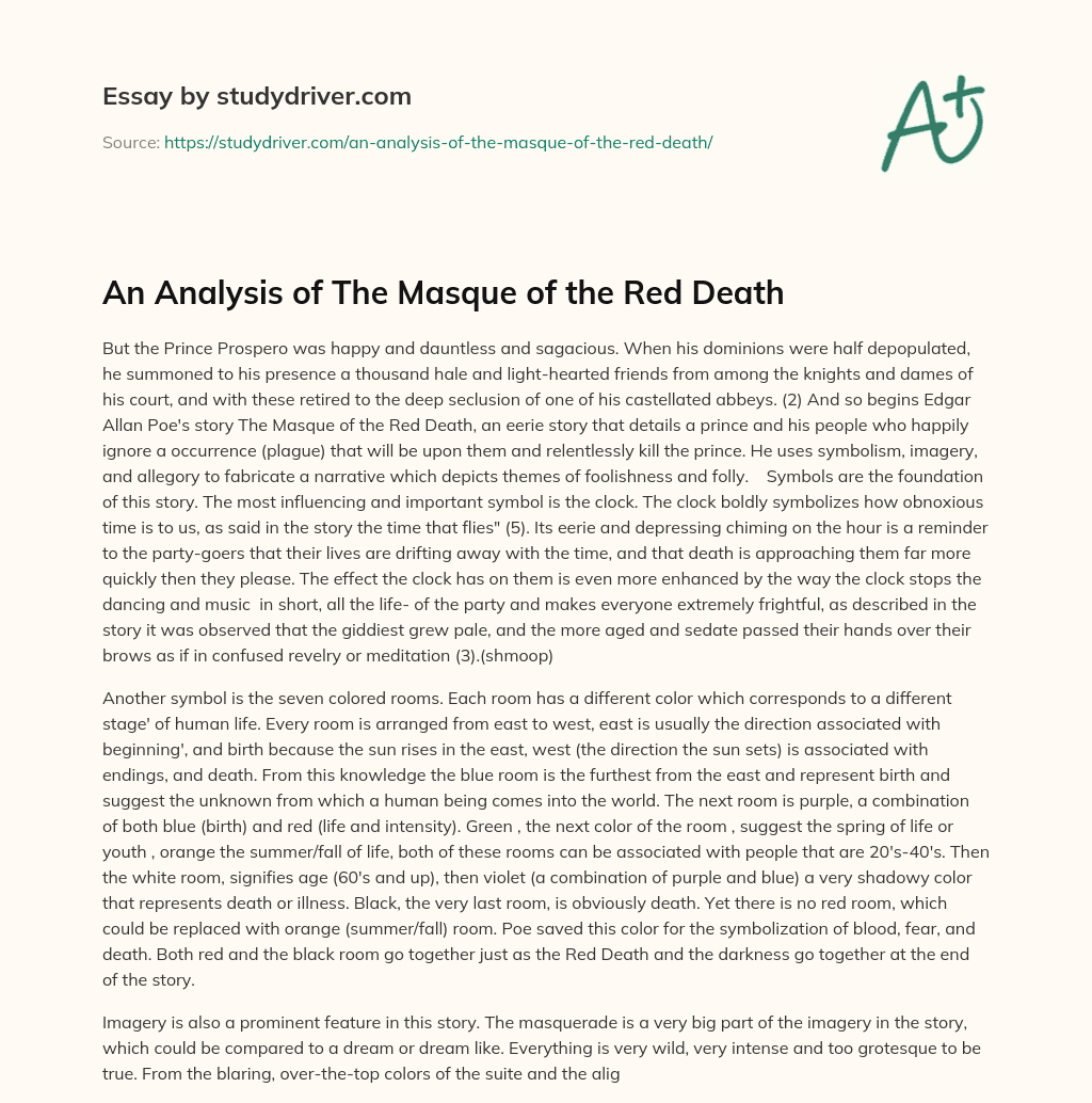 An Analysis of the Masque of the Red Death essay