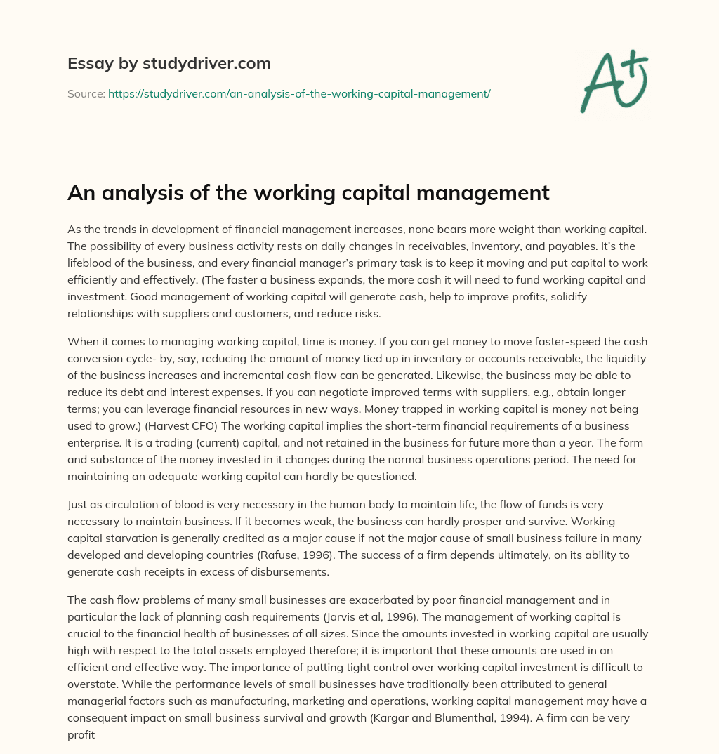 An Analysis of the Working Capital Management essay