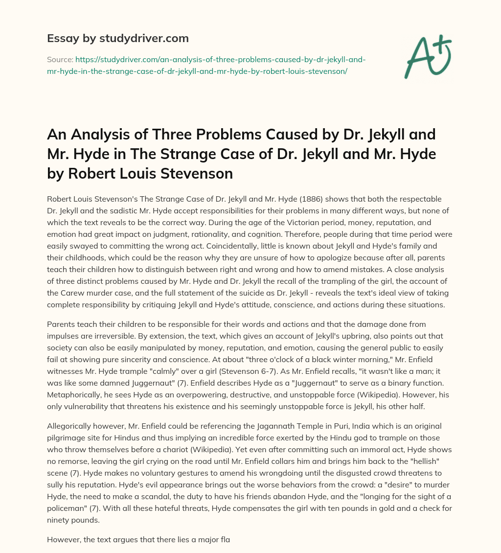 argumentative essay the strange case of dr jekyll and mr hyde