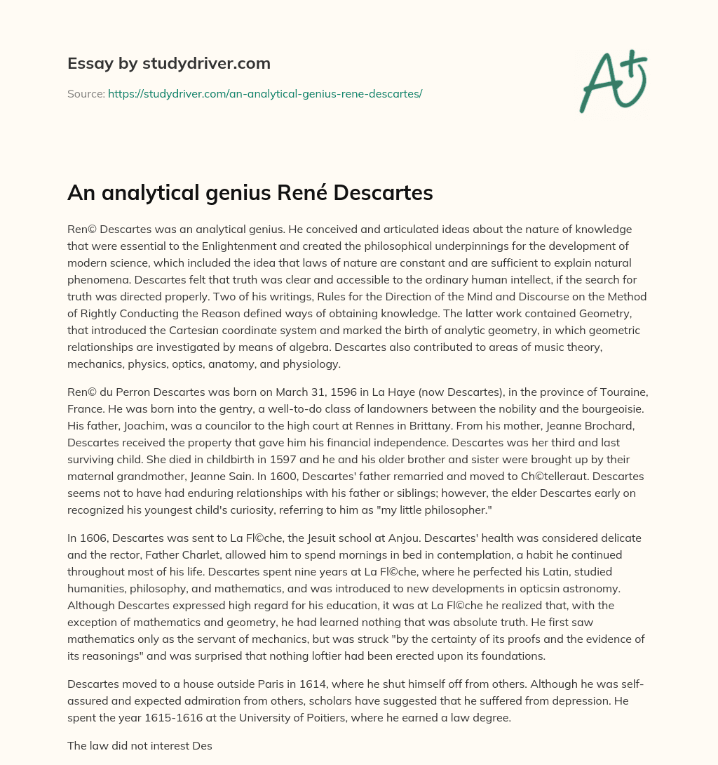 An Analytical Genius René Descartes essay