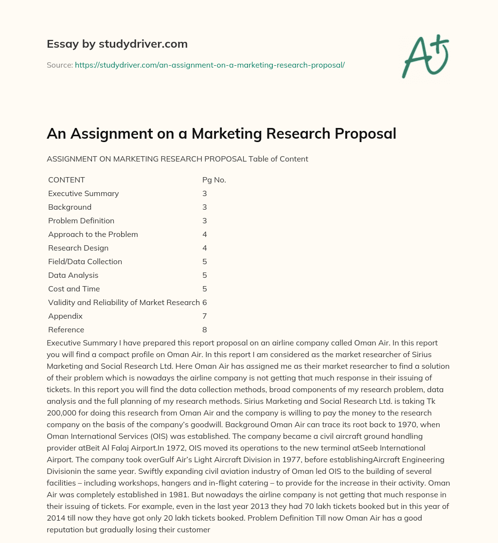 An Assignment on a Marketing Research Proposal essay