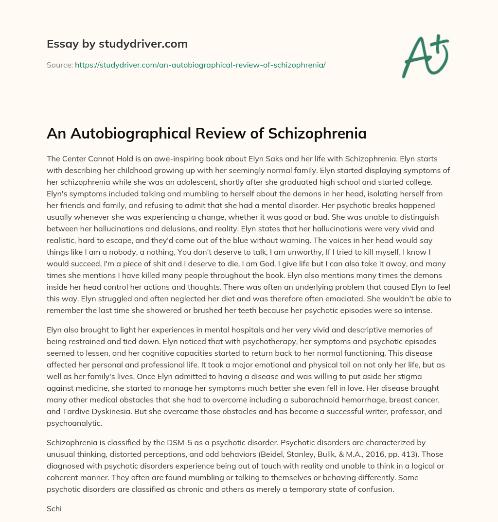 An Autobiographical Review of Schizophrenia essay