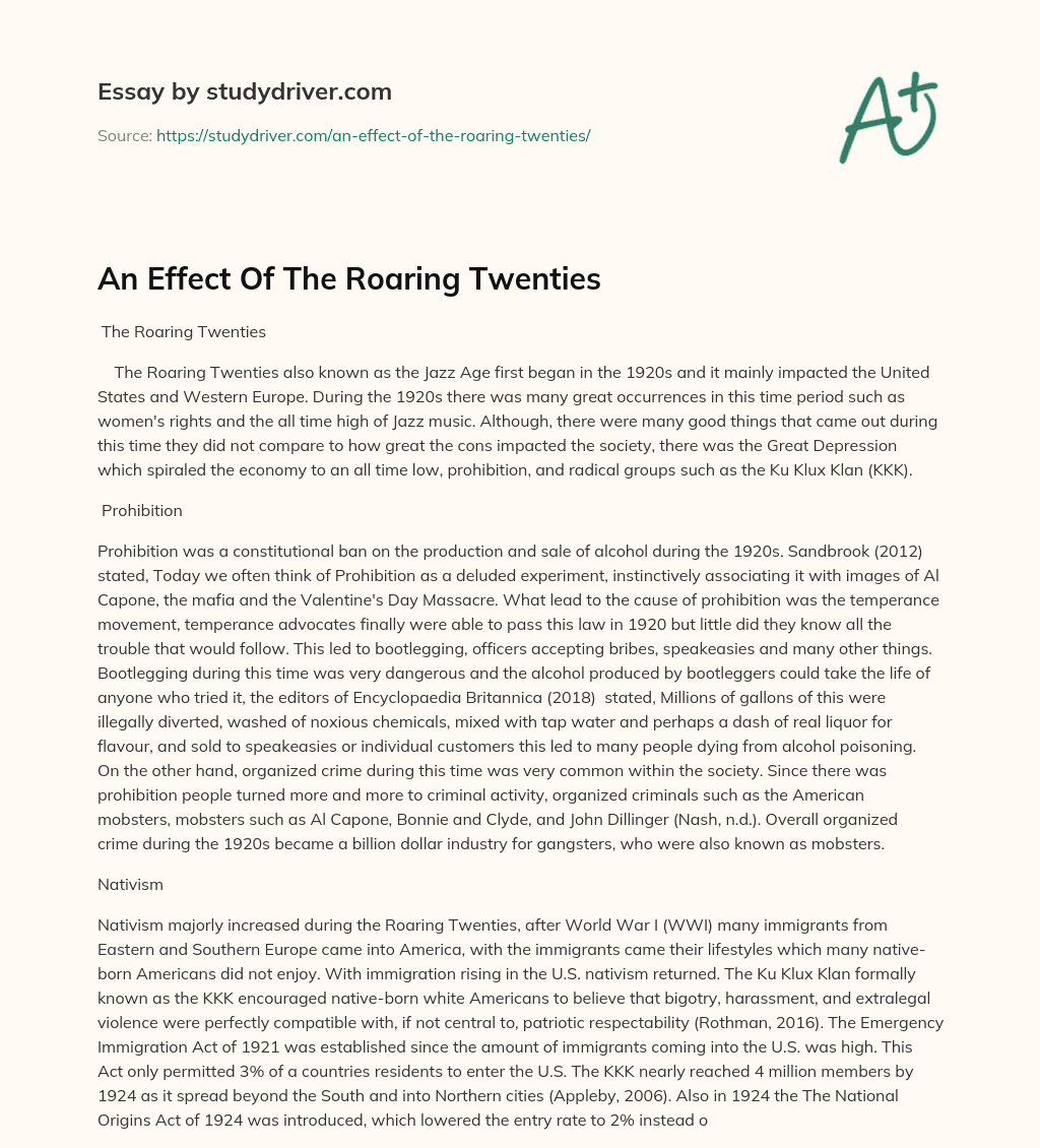 An Effect of the Roaring Twenties essay