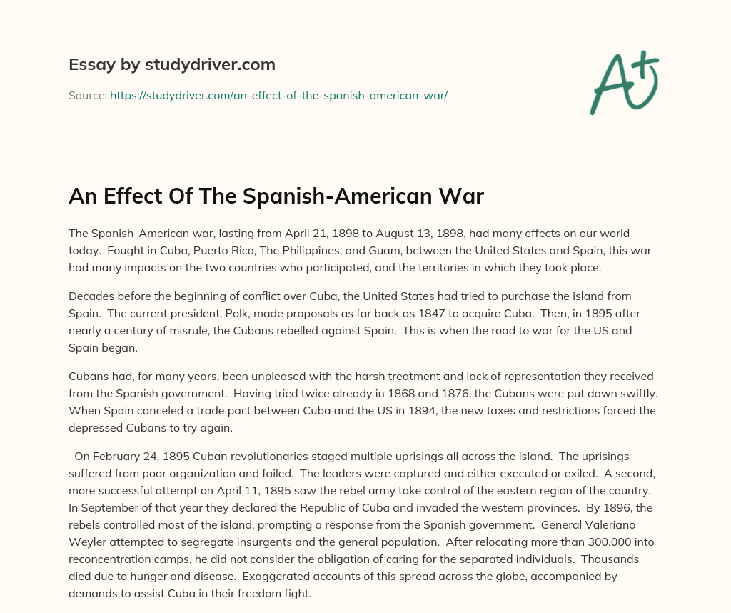 An Effect of the Spanish-American War essay