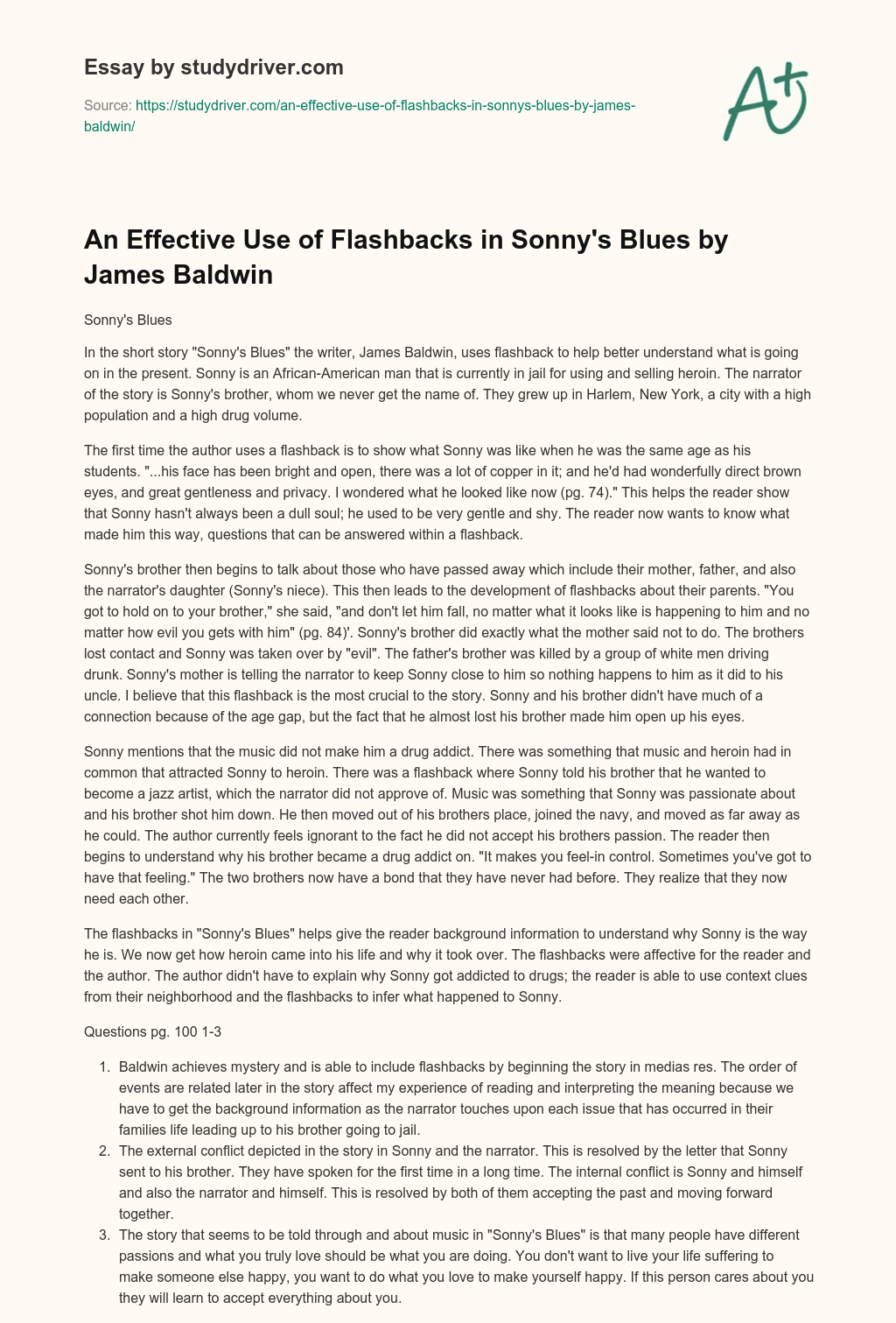 An Effective Use of Flashbacks in Sonny’s Blues by James Baldwin essay