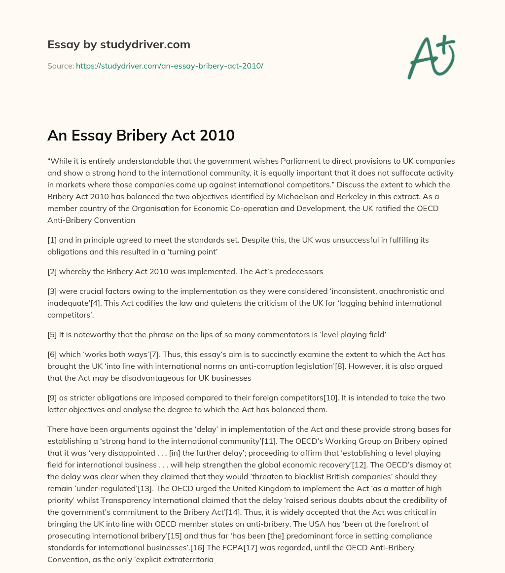 An Essay Bribery Act 2010 essay