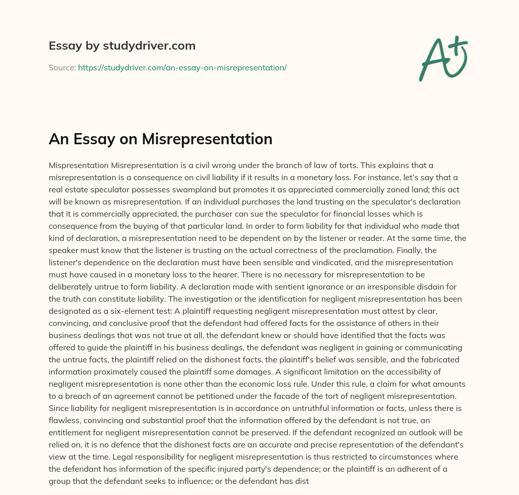 An Essay on Misrepresentation essay