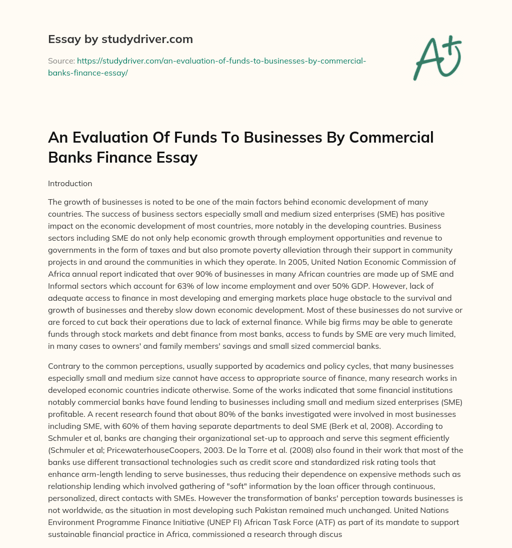 An Evaluation of Funds to Businesses by Commercial Banks Finance Essay essay