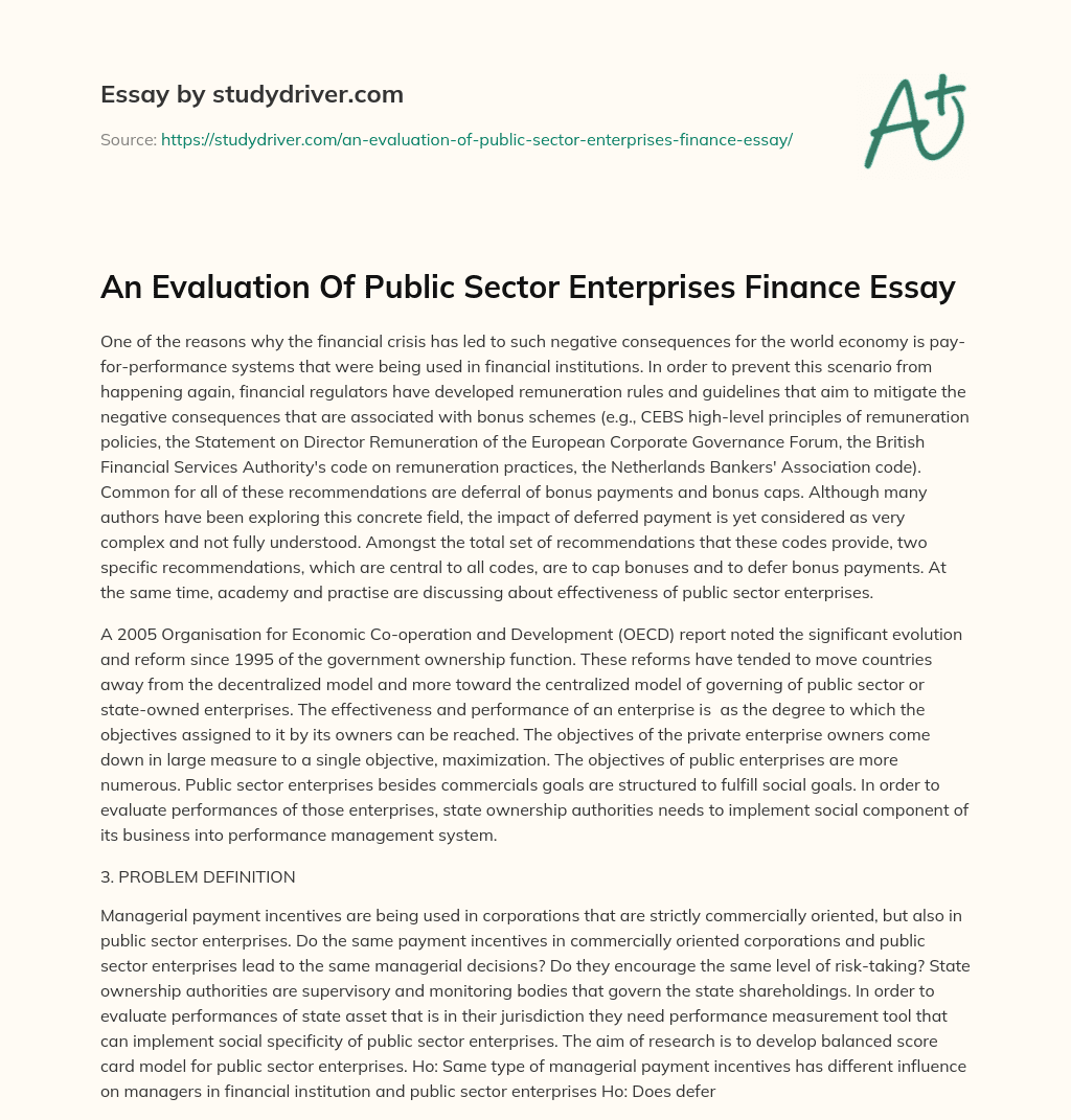 An Evaluation of Public Sector Enterprises Finance Essay essay