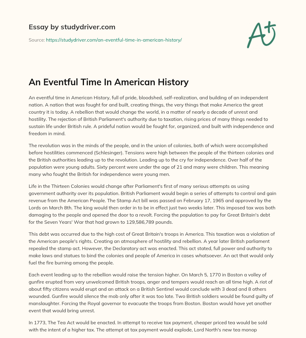 An Eventful Time in American History essay