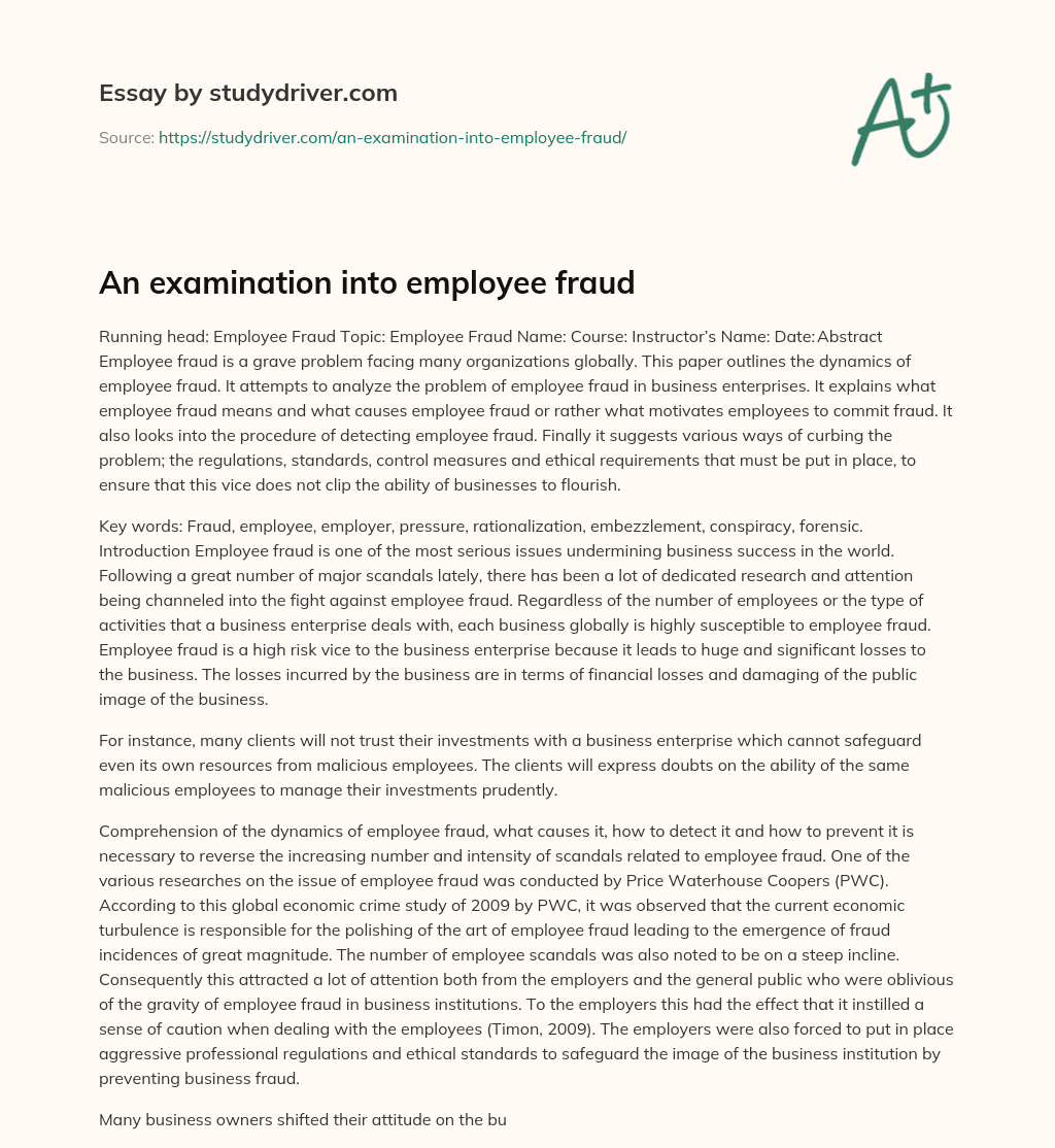 An Examination into Employee Fraud essay