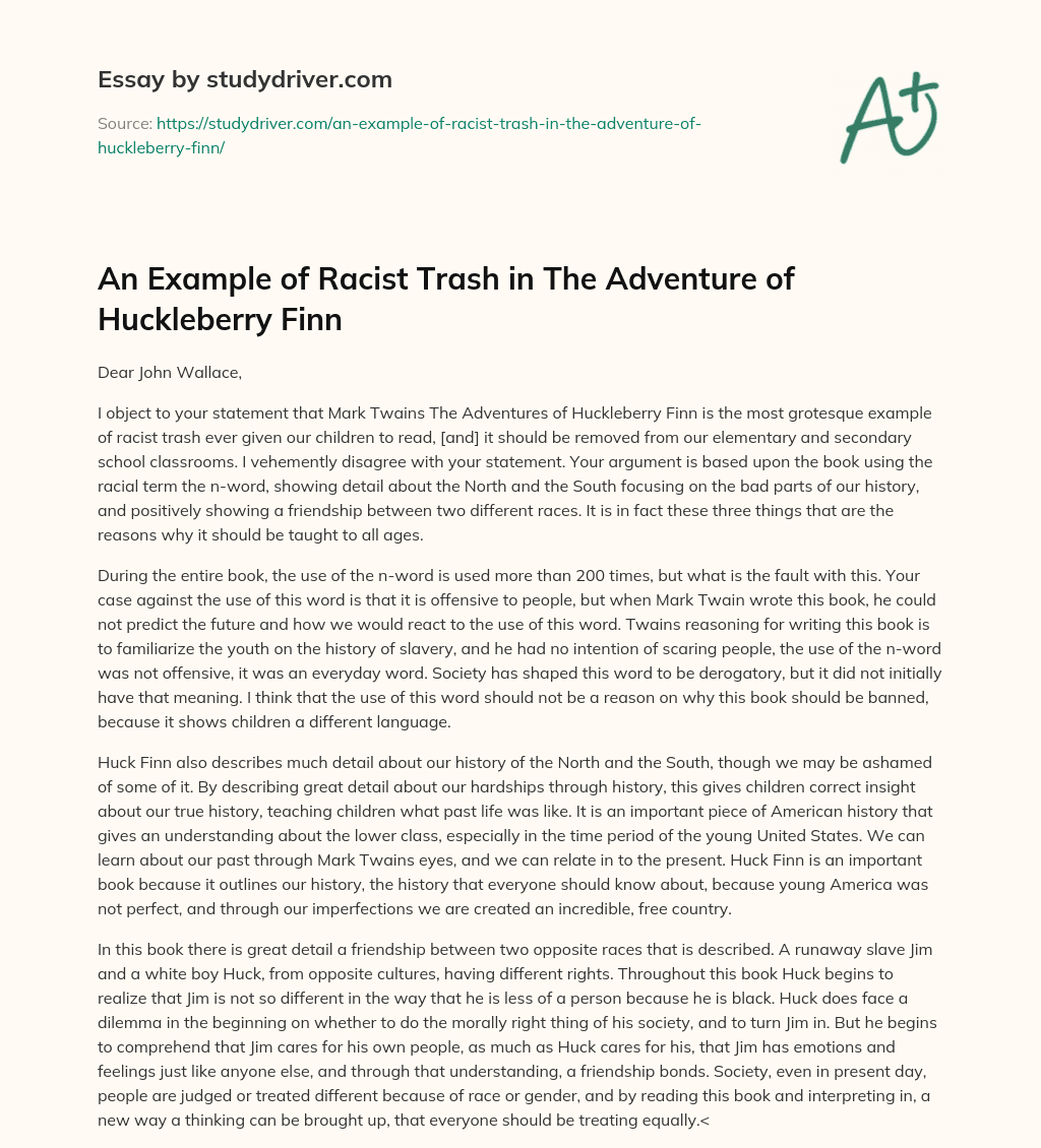 An Example of Racist Trash in the Adventure of Huckleberry Finn essay