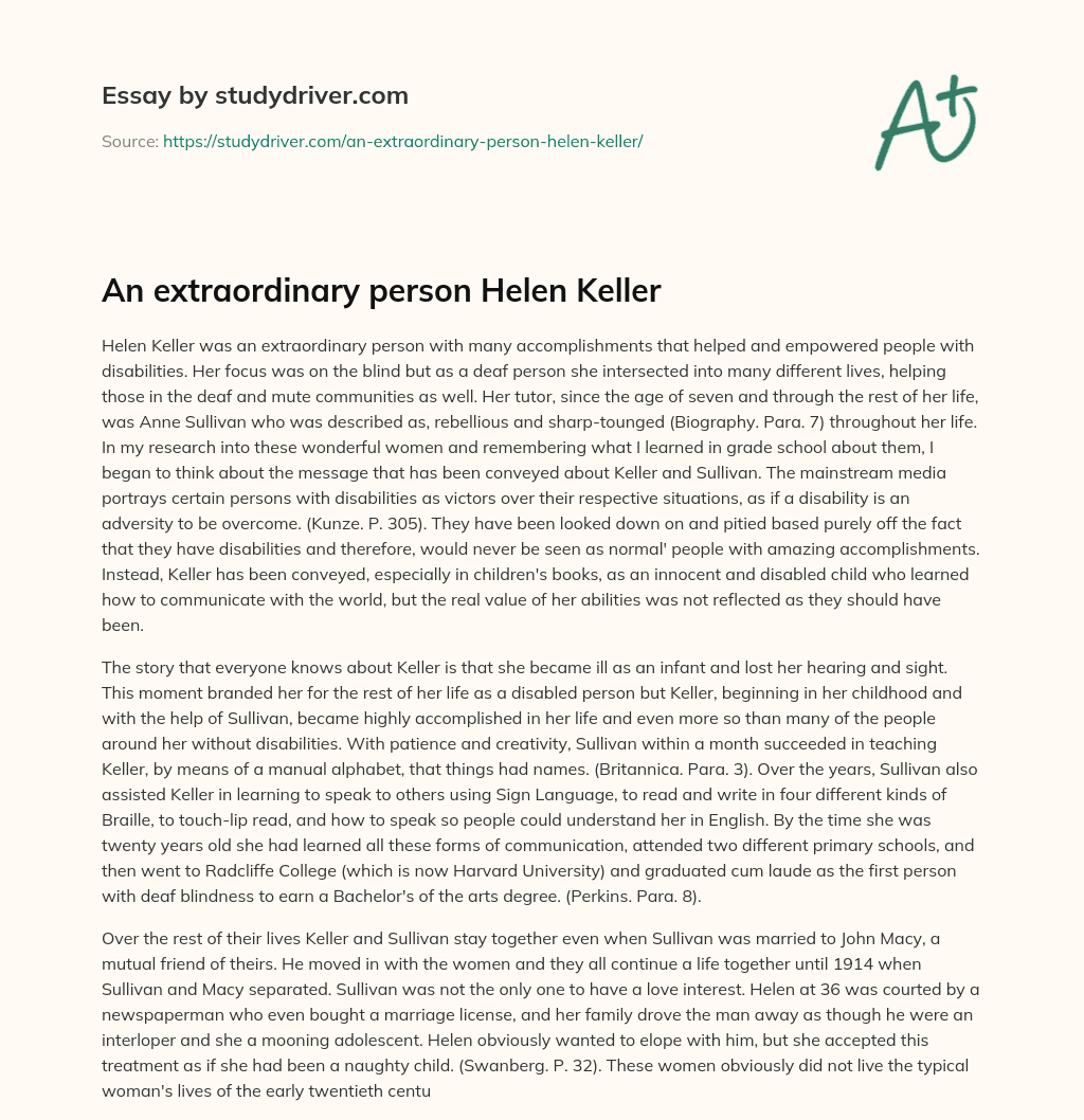An Extraordinary Person Helen Keller essay