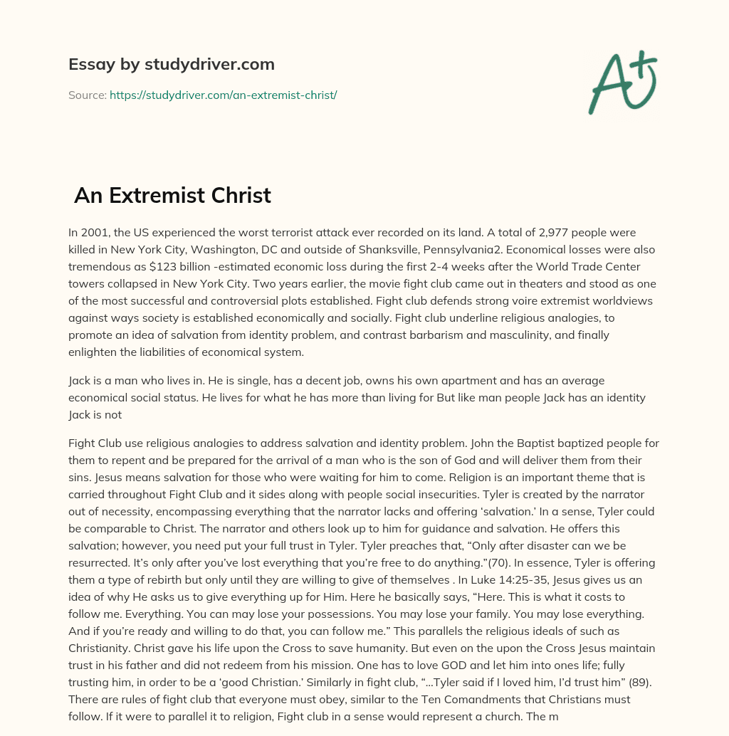  An Extremist Christ essay