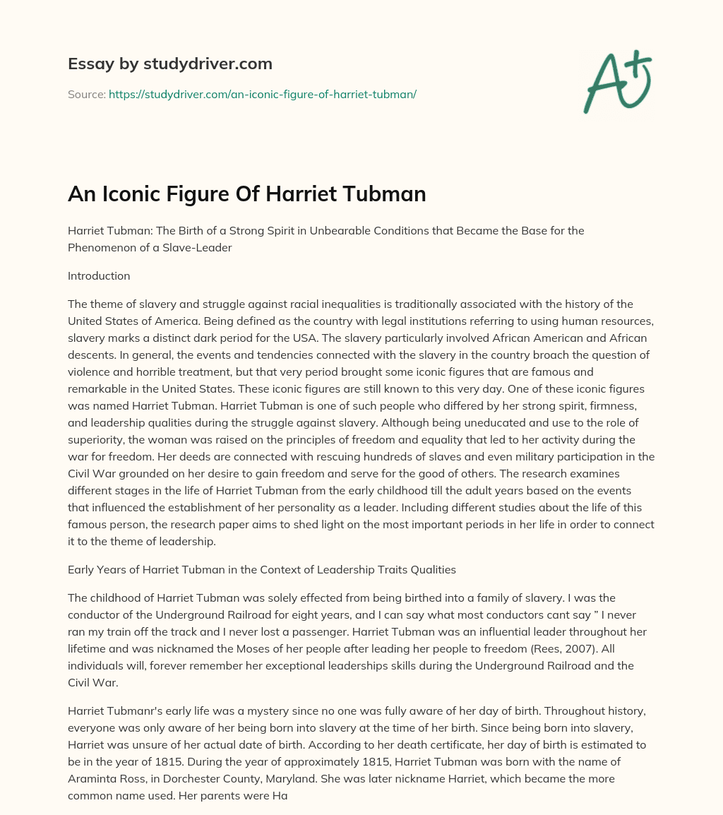 An Iconic Figure of Harriet Tubman essay