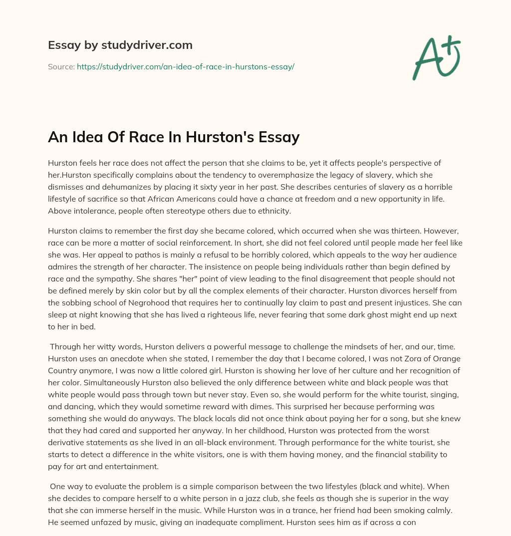 An Idea of Race in Hurston’s Essay essay