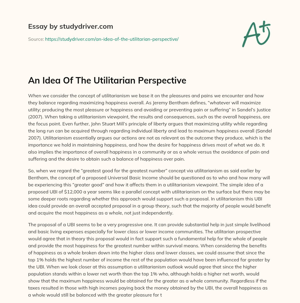An Idea of the Utilitarian Perspective essay