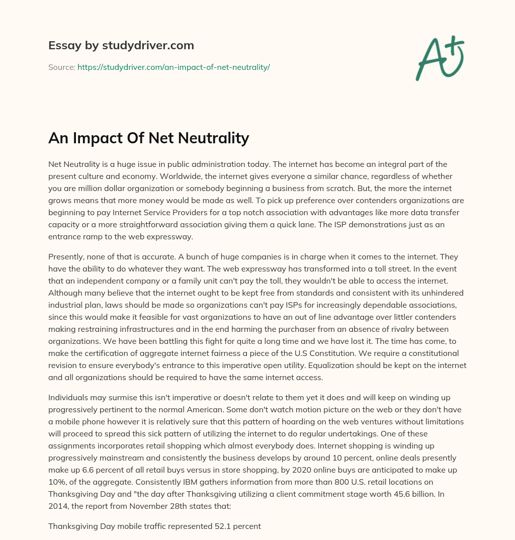 An Impact of Net Neutrality essay