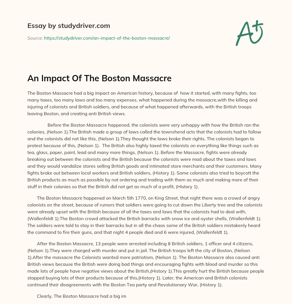 An Impact of the Boston Massacre essay