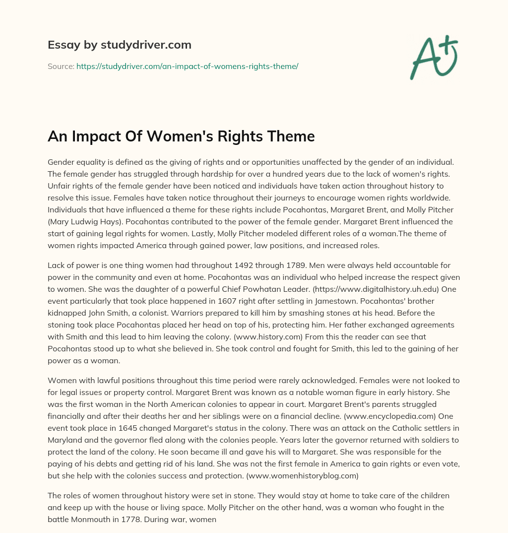 An Impact of Women’s Rights Theme essay