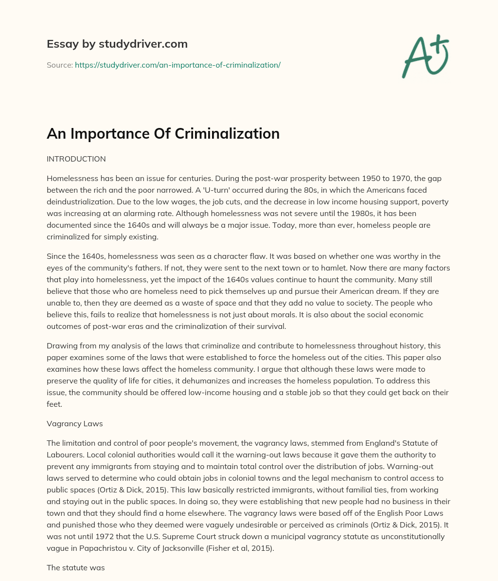 An Importance of Criminalization essay