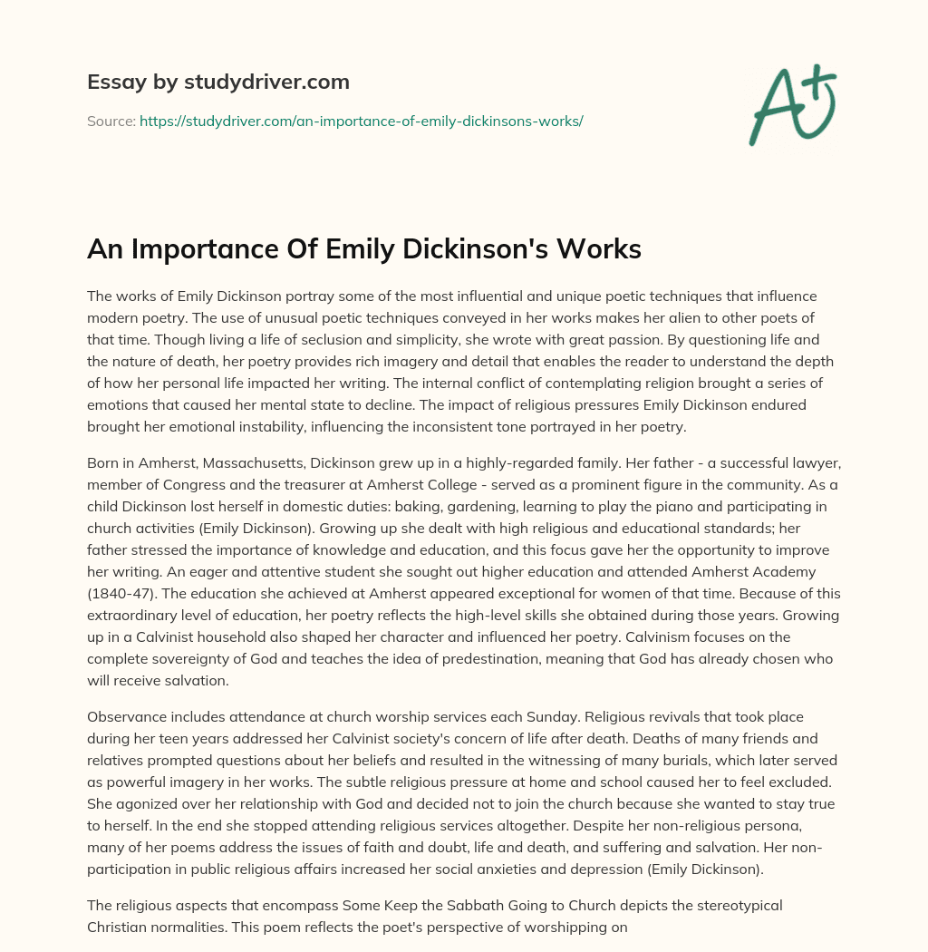An Importance of Emily Dickinson’s Works essay