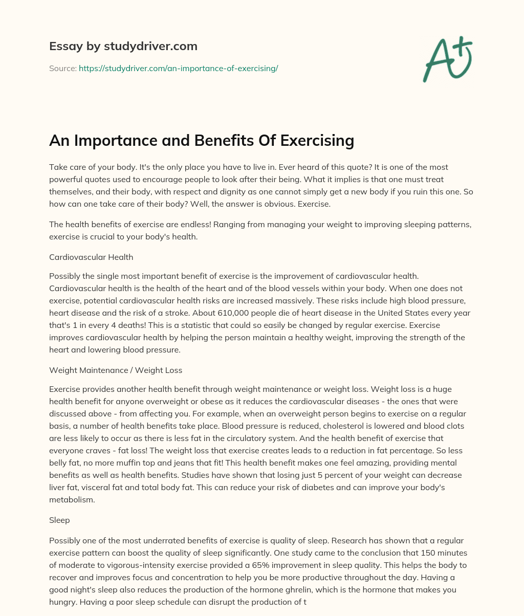 An Importance and Benefits of Exercising essay