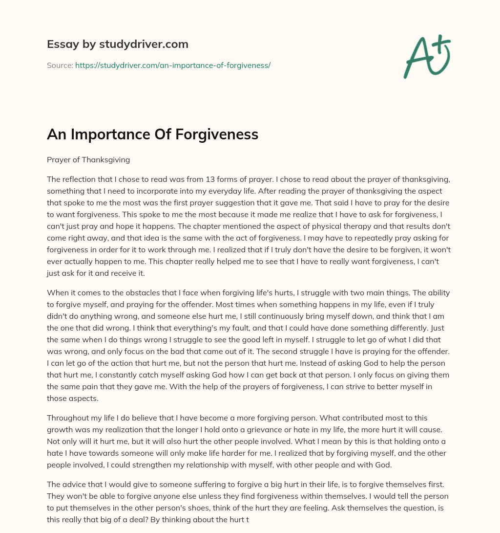 An Importance of Forgiveness essay