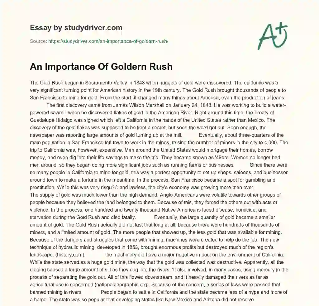 An Importance of Goldern Rush essay