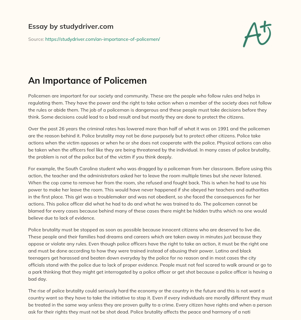 An Importance of Policemen essay