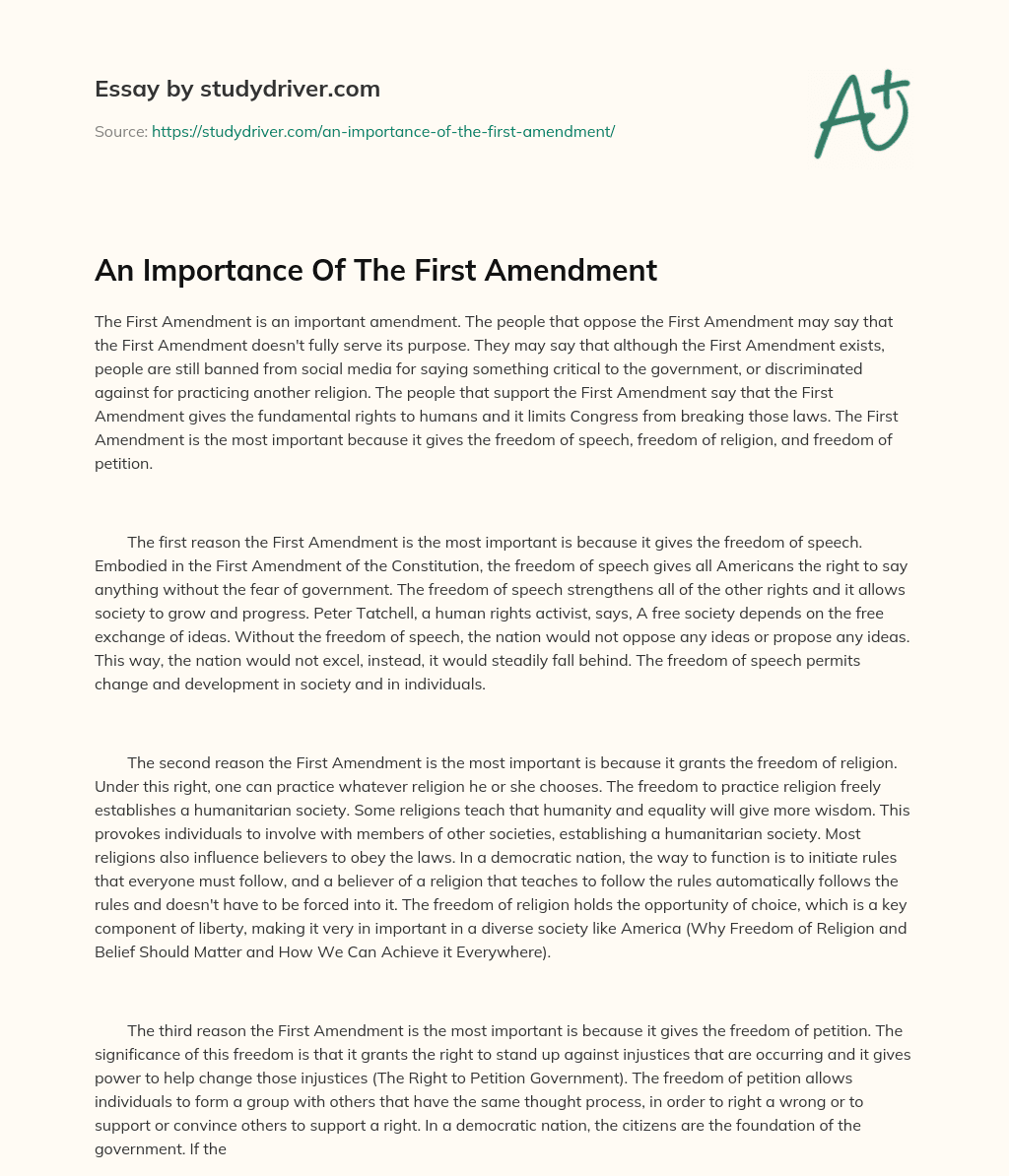 An Importance of the First Amendment essay