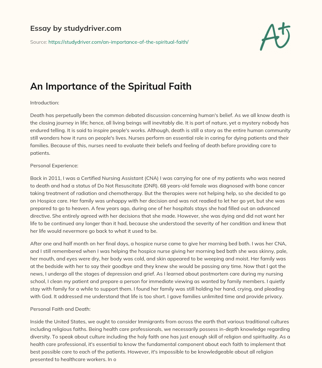 An Importance of the Spiritual Faith essay