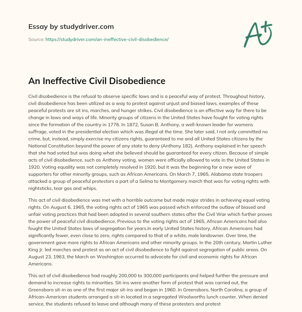 An Ineffective Civil Disobedience essay
