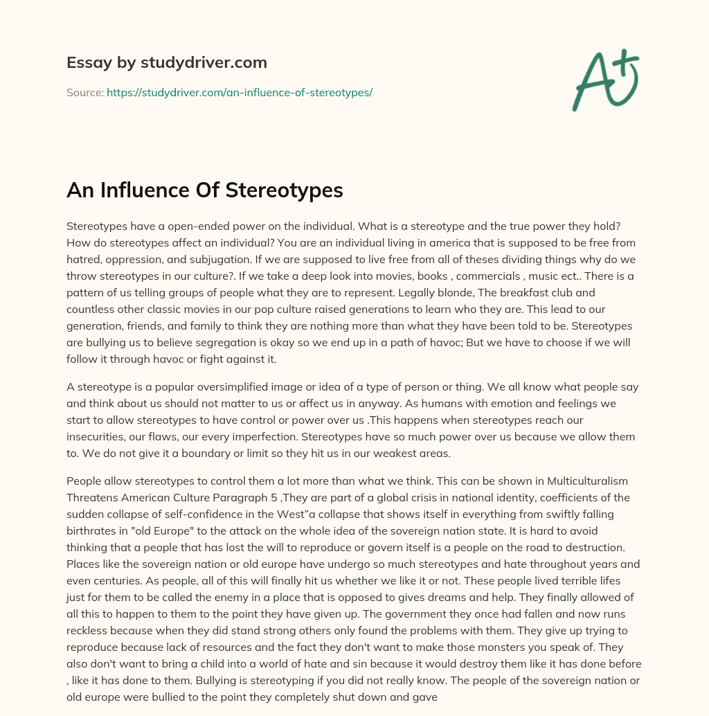 An Influence of Stereotypes essay