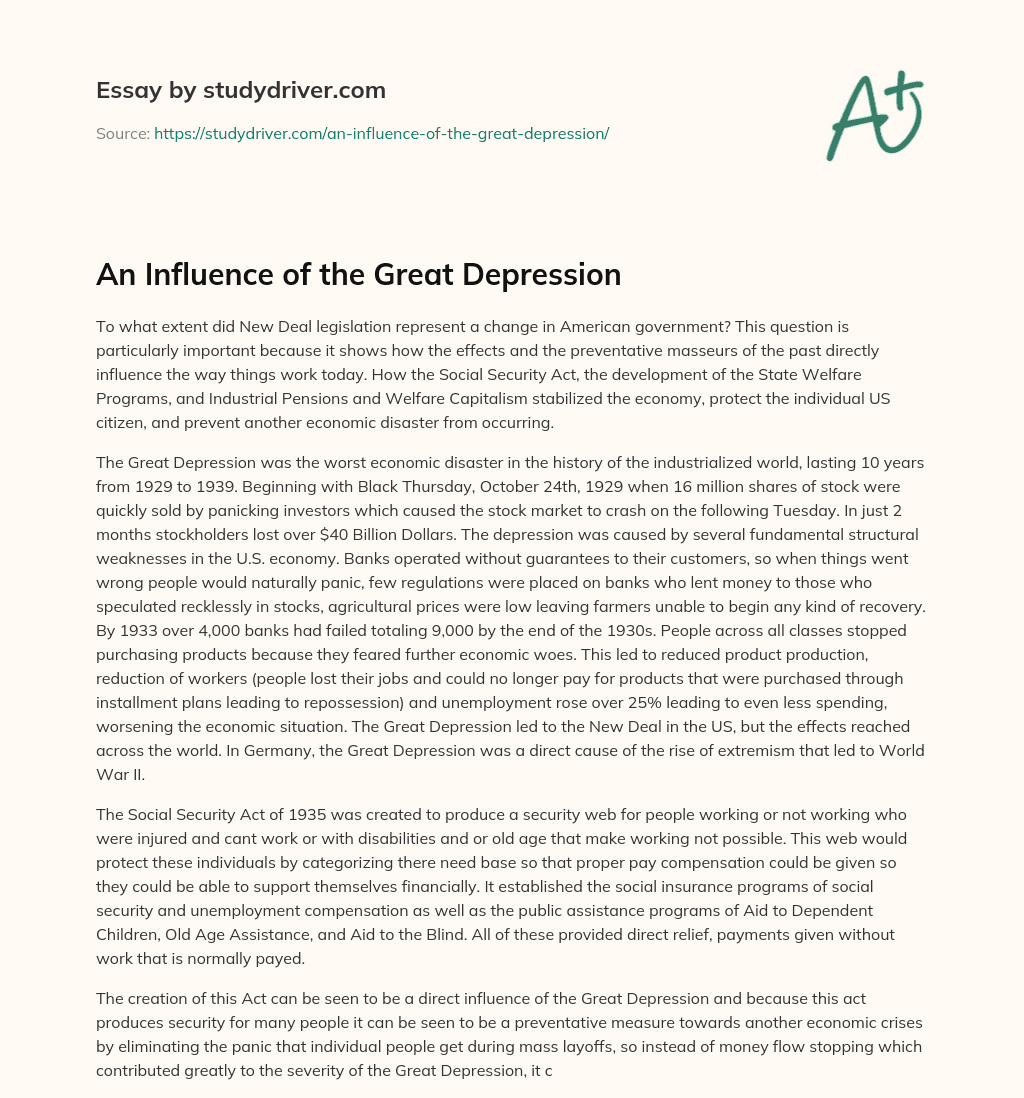 An Influence of the Great Depression essay
